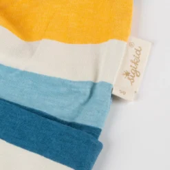 Kinder Beanie, grün-blau-gelb-weiß gestreift