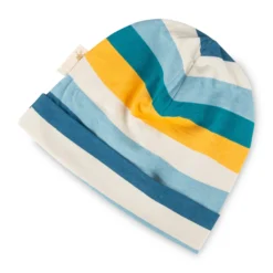 Kinder Beanie, grün-blau-gelb-weiß gestreift