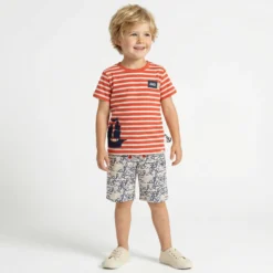 Kinder Bermuda "Ahoi" Print, weiß mit blau