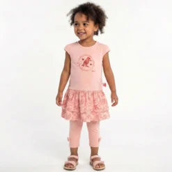 Kinder Capri-Leggings seitlich gerafft, rosa