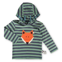 Kinder Kapuzen Langarmshirt Fuchs, grün/blau gestreift