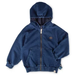 Kinder Kapuzen Sweatjacke Denim Optik Klecks, dunkelblau