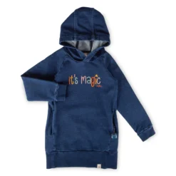 Kinder Kapuzen Sweatkleid Denim Optik bunt bestickt, dunkelblau