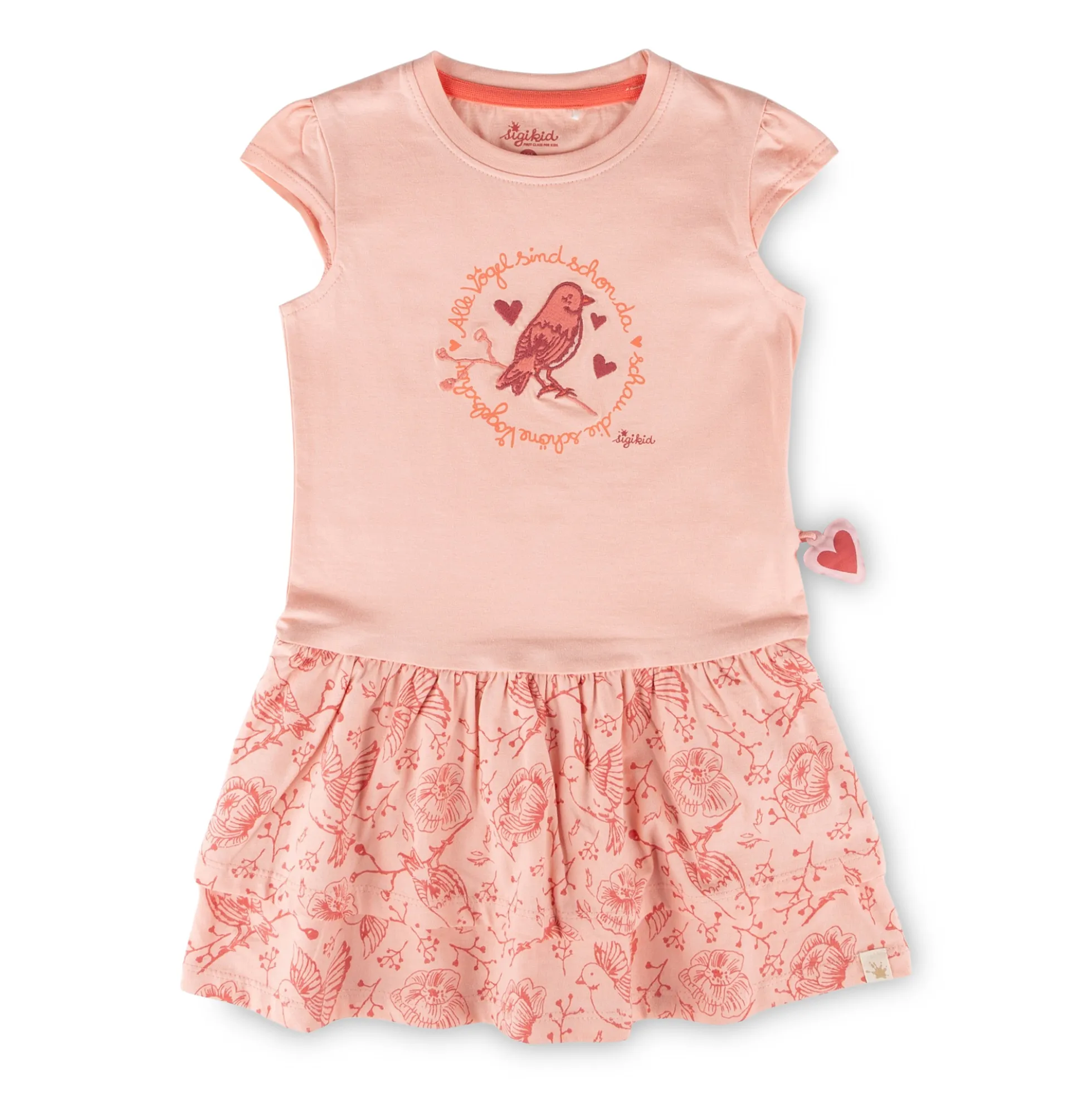 Kinder Kleid mit Vogel Motiv und 2-stufigen Volant, rosa