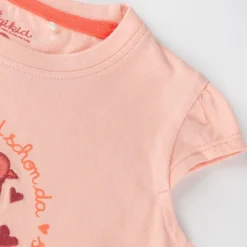 Kinder Kleid mit Vogel Motiv und 2-stufigen Volant, rosa