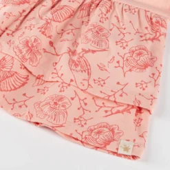 Kinder Kleid mit Vogel Motiv und 2-stufigen Volant, rosa