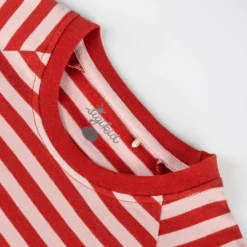 Kinder Kleid Vögelchen, rosa/rot gestreift