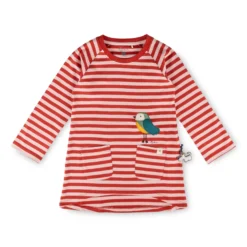 Kinder Kleid Vögelchen, rosa/rot gestreift
