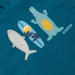 Kinder Langarmshirt Hai mit Kapuze, blaugrün