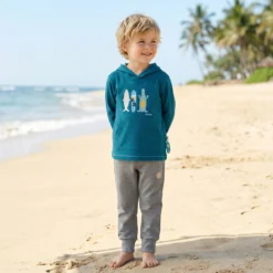 Kinder Langarmshirt Hai mit Kapuze, blaugrün