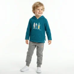 Kinder Langarmshirt Hai mit Kapuze, blaugrün