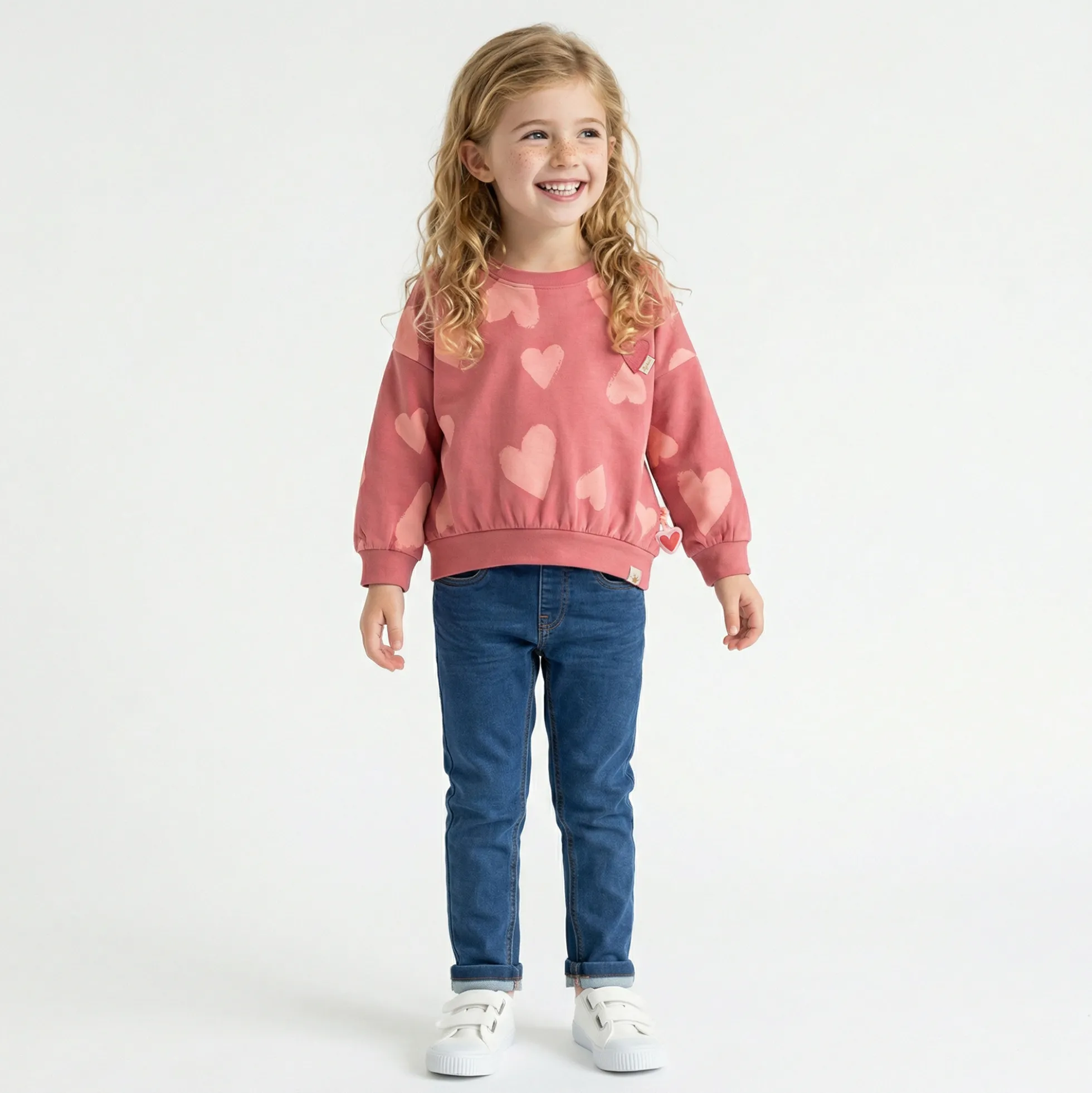 Kinder Langarmshirt mit Herzchen Print, rosarot