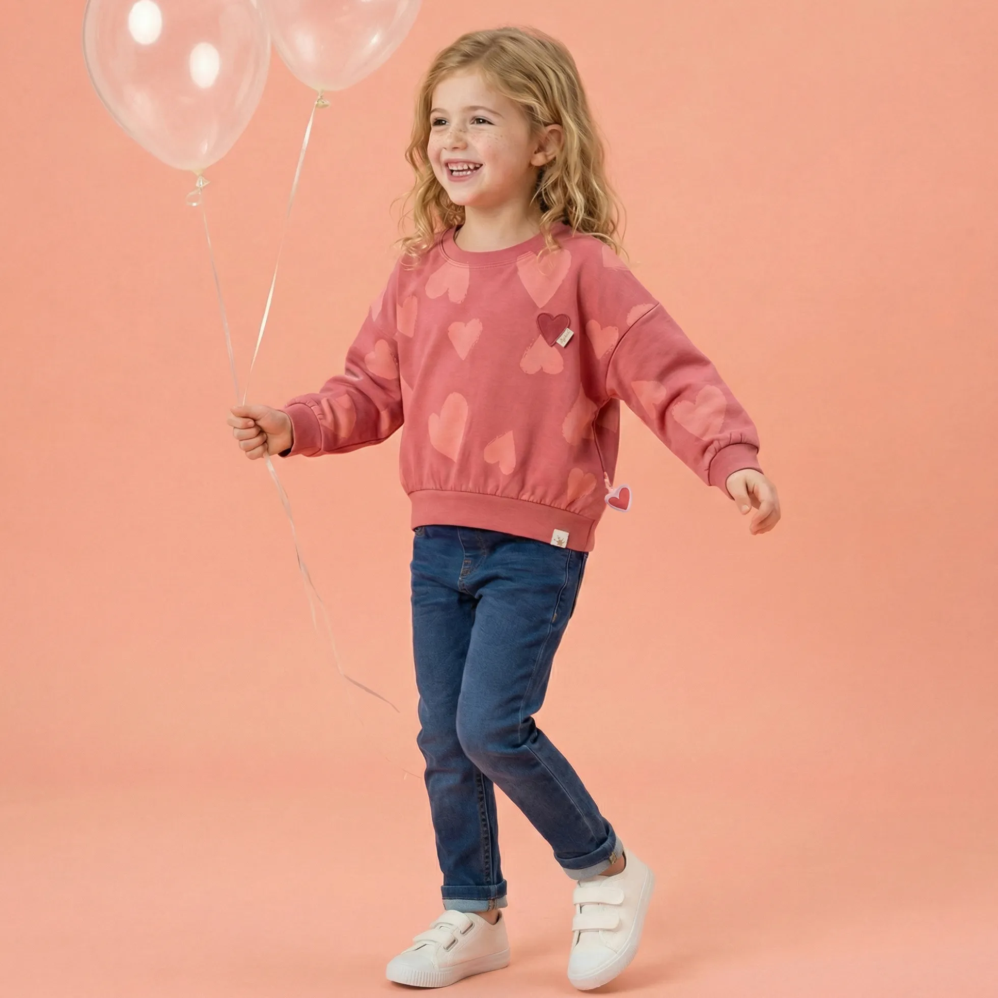 Kinder Langarmshirt mit Herzchen Print, rosarot
