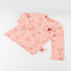 Kinder Langarmshirt mit Vogel Print und Herzchen, rosa