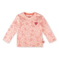 Kinder Langarmshirt mit Vogel Print und Herzchen, rosa