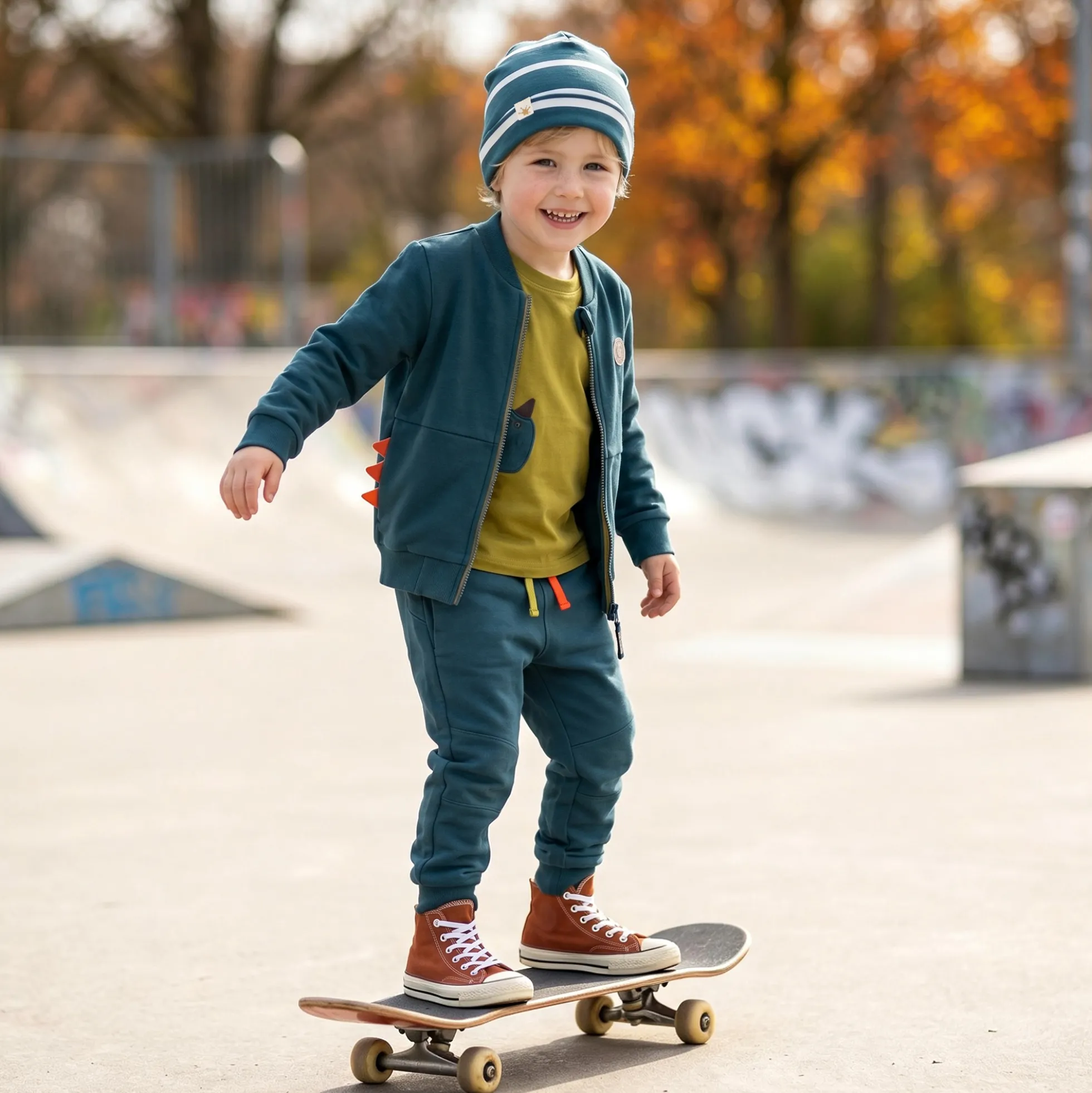 Kindermütze gestreift, Dino Fun