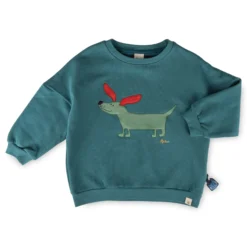 Kinder Oversized Sweatshirt Hund, petrolblau