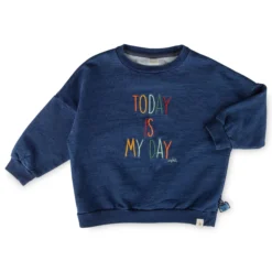 Kinder Oversized Sweatshirt denim Optik bunt bestickt, dunkelblau