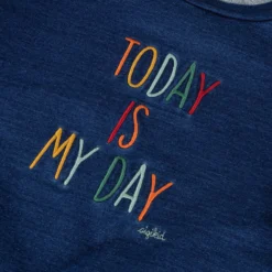 Kinder Oversized Sweatshirt denim Optik bunt bestickt, dunkelblau