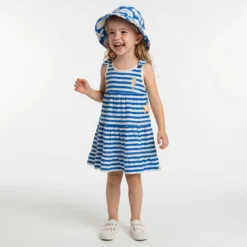 Kinder Ringel Kleid Seepferdchen,blau-weiß