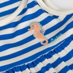 Kinder Ringel Kleid Seepferdchen,blau-weiß