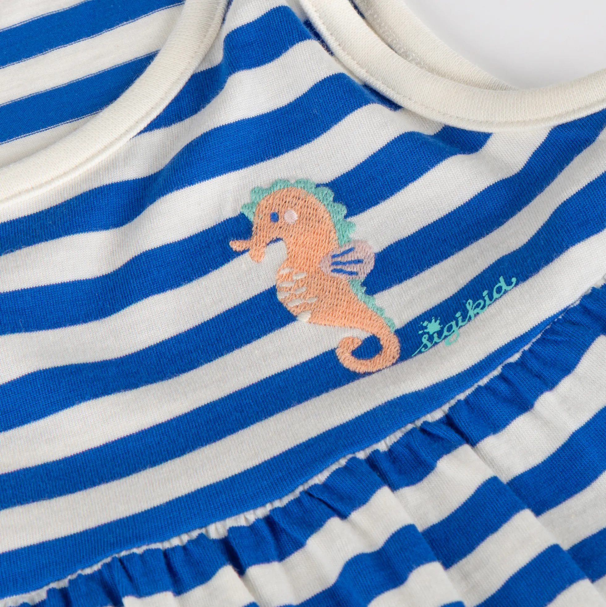 Kinder Ringel Kleid Seepferdchen,blau-weiß