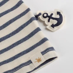 Kinder Ringel T-Shirt mit Kompass Patch, blau-weiß