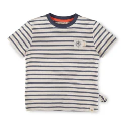 Kinder Ringel T-Shirt mit Kompass Patch, blau-weiß
