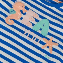 Kinder Ringel T-Shirt Seepferdchen, blau-weiß