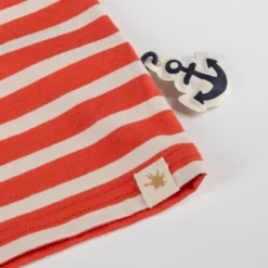 Kinder Ringel T-Shirt Segelschiff, rot-weiß
