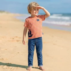 Kinder Ringel T-Shirt Segelschiff, rot-weiß