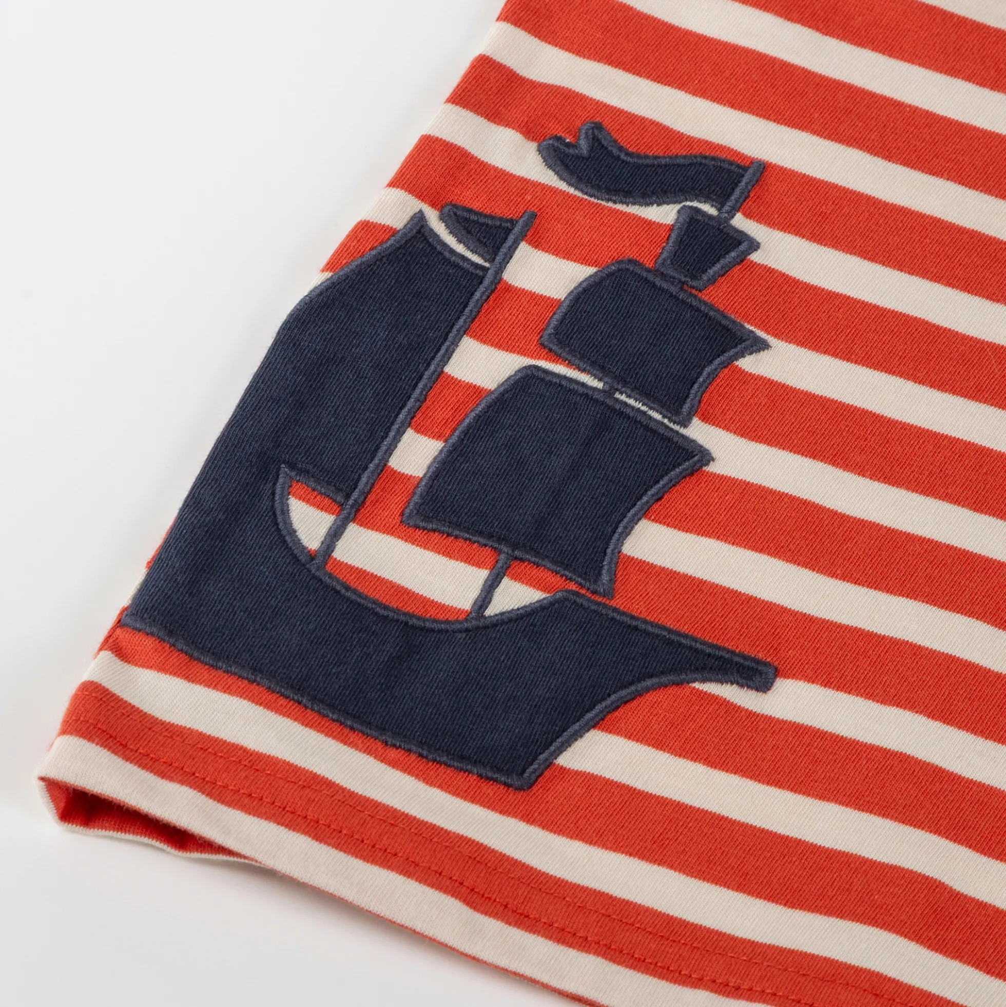 Kinder Ringel T-Shirt Segelschiff, rot-weiß