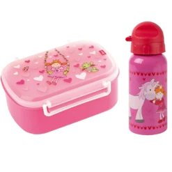 Kinder Set 400ml Edelstahl Trinkflasche und Brotbox, Pinky Queeny