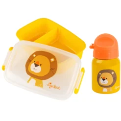 Kinder Set 250 ml Edelstahl-Trinkflasche und Brotbox, Löwe