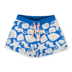 Kinder Shorts Strand Print. blau mit weiß