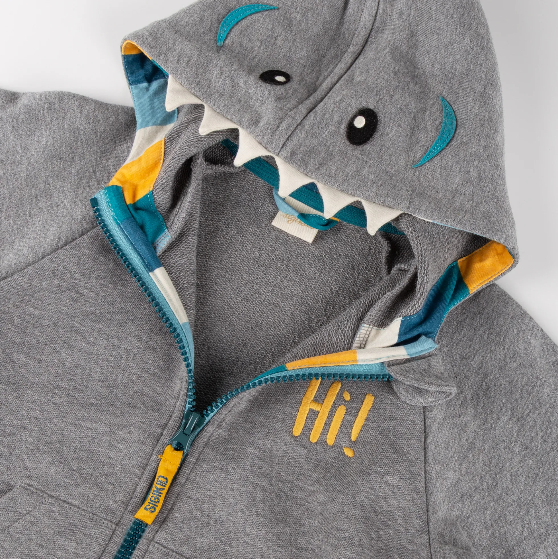Kinder Sweatjacke Hai mit Kapuze, grau