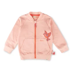 Kinder Sweatjacke mit Vogel Motiv und Kängurutasche, rosa