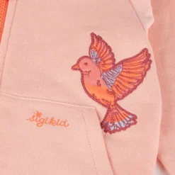 Kinder Sweatjacke mit Vogel Motiv und Kängurutasche, rosa