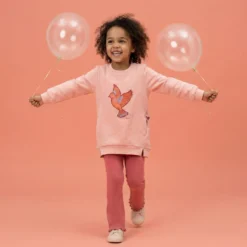 Kinder Sweatshirt mit Vogel Motiv und Taschen, rosa