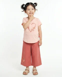 Kinder T-Shirt mit gesticktem Herz Motiv, rosa