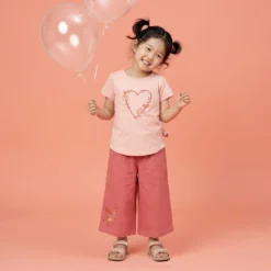 Kinder T-Shirt mit gesticktem Herz Motiv, rosa