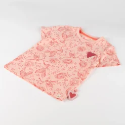 Kinder T-Shirt mit Vogelprint und Herzchen, rosa
