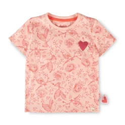 Kinder T-Shirt mit Vogelprint und Herzchen, rosa