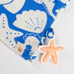 Kinder T-Shirt Strand Print, blau mit weiß