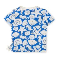 Kinder T-Shirt Strand Print, blau mit weiß