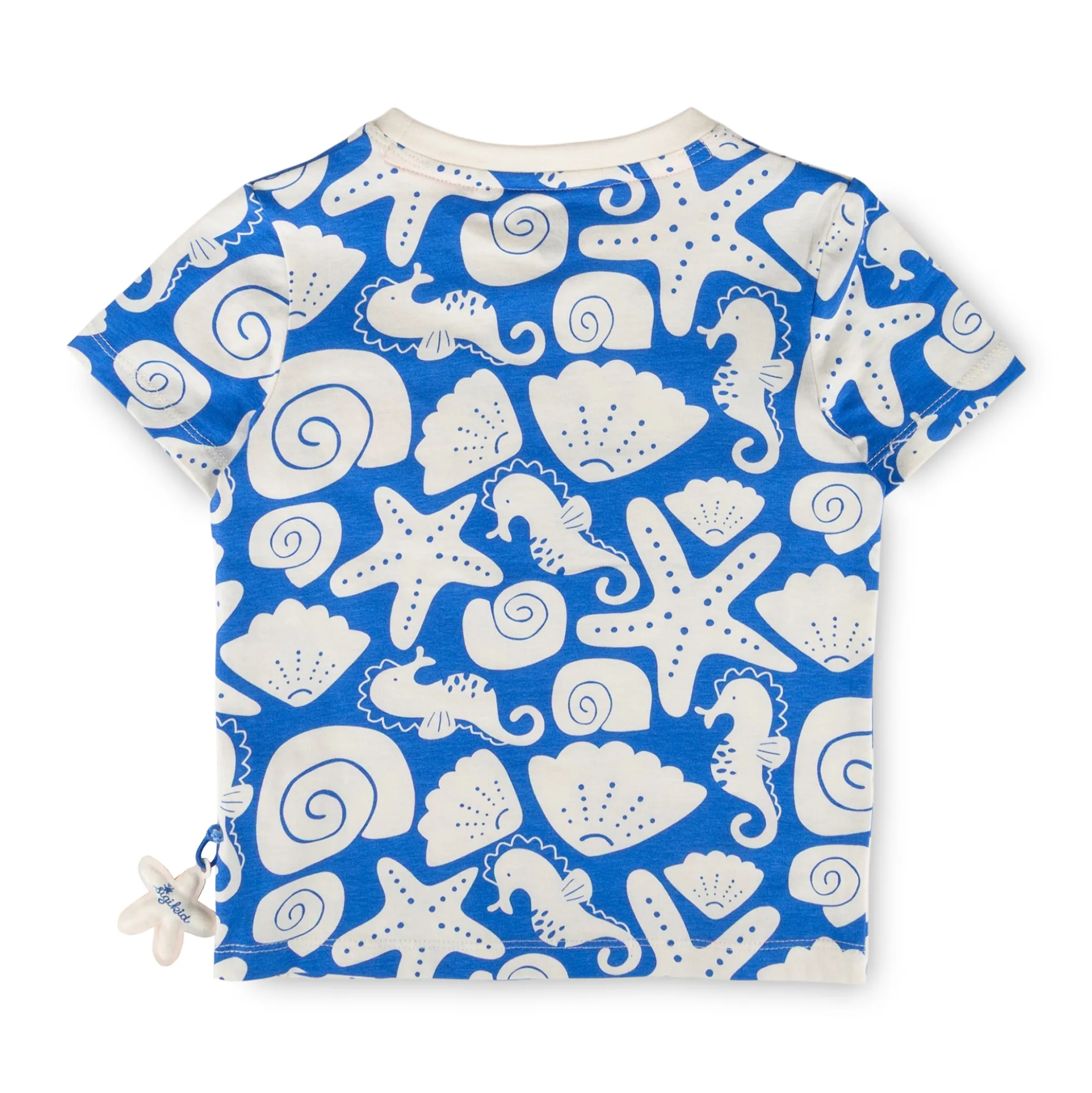 Kinder T-Shirt Strand Print, blau mit weiß