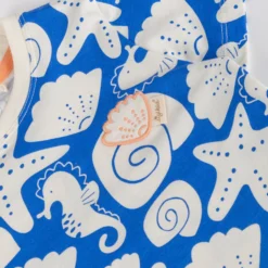 Kinder T-Shirt Strand Print, blau mit weiß
