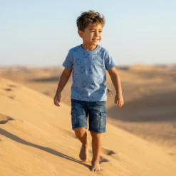 Kinder T-Shirt Tiger & Löwe Print, blau