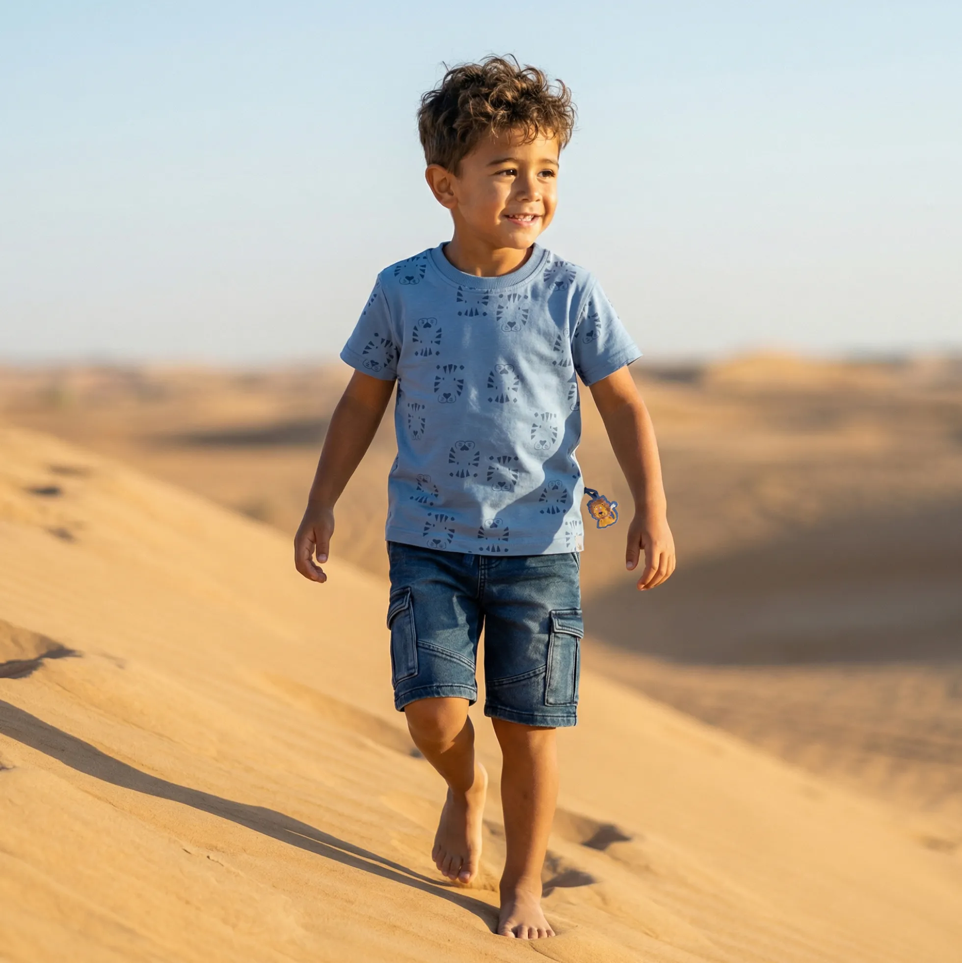 Kinder T-Shirt Tiger & Löwe Print, blau