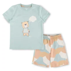Kurzer Kinder Pyjama Bär, hellblau
